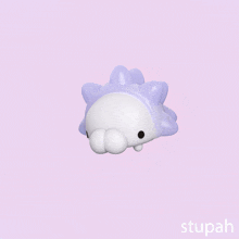 a 3d rendering of a purple and white cartoon character with the name stupah below it