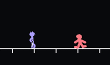 a pixel art of a person with a gun and a target in the background