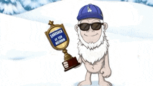 a cartoon character holding a trophy which says shredber of the month