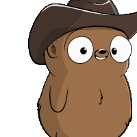 a cartoon bear wearing a cowboy hat is smiling