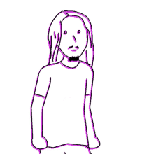 a cartoon drawing of a man with long hair and a beard giving a thumbs up