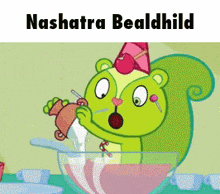 a cartoon of a squirrel with the name nashatra bealdhild on the top