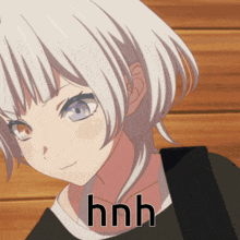 a picture of a girl with white hair and the word hnh