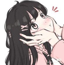 a drawing of a girl with the letters xi on her hair