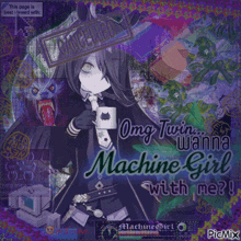 a picture of a girl holding a cup with the words " omg twin wanna machine girl with me "