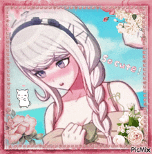 a picture of a girl with the words so cute written on the bottom