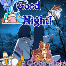 a poster that says good night with a couple of dogs