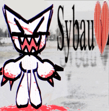 a drawing of a monster with sybau written in black