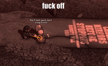 a screenshot of a video game that says " fuck off " on it