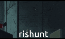 a pixel art of a girl with long red hair and the word rishunt below her