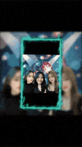 three girls are posing for a picture with a disco ball behind them
