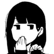 it is a black and white drawing of a girl covering her mouth with her hands .