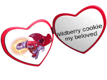 a red heart with a picture of a girl and the words wildberry cookie my beloved on it