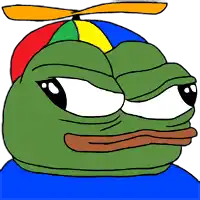 a cartoon frog wearing a hat with a propeller on it 's head .