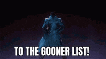 a cartoon character is pointing a gun at someone and saying `` to the gooner list ! '' .