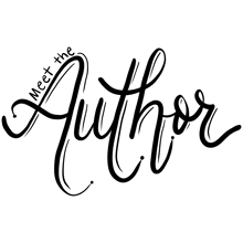 a logo that says meet the author in black on a white background