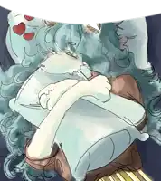 a drawing of a person hugging a pillow with hearts on them