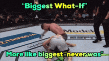 two men wrestling in a ring with the words " biggest what if " above them