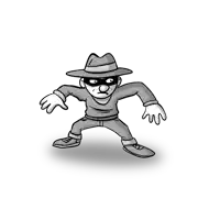 a black and white drawing of a man in a mask and hat