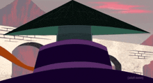 a cartoon of a person wearing a purple hat that says adult swim on the bottom