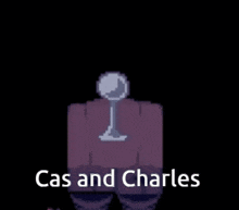 a pixel art drawing of cas and charles with a wine glass on their shirts .