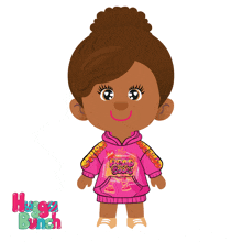a cartoon drawing of a girl wearing a pink hoodie that says bond hoody