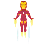 a cartoon of iron man flying through the air with his arms outstretched
