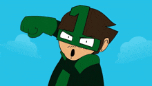 a cartoon character wearing a green mask is giving a punch