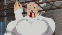 a cartoon of a man with a mustache and blood coming out of his nose