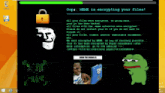 a computer screen displays a message that says oops meme is encrypting your files