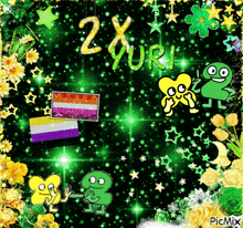 a collage of cartoon characters with the words 2x yuri written on the top