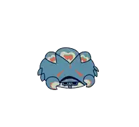 a cartoon drawing of a blue crab with a red stripe on its head