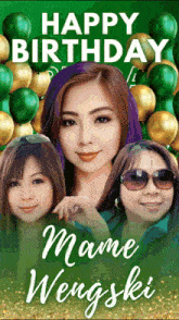 a poster that says happy birthday mame wengski with balloons in the background
