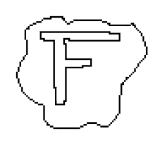 a pixel art drawing of the letter f in a bubble .