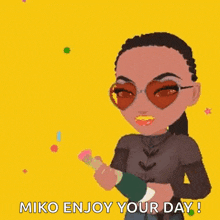 a woman is holding a bottle of champagne and says happy birthday .