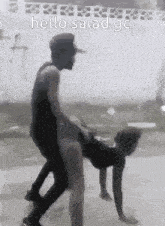 a man is riding a woman on his back in a video .