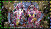 a painting of a krishna and a radha surrounded by stars and bubbles