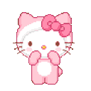 hello kitty is wearing a pink hat and holding a heart in her hand .