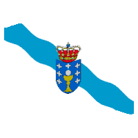 a blue and white flag with a shield and a crown on it