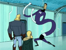 a cartoon of a man in a purple suit with a h on his chest