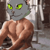 a man with a cat 's head on his chest