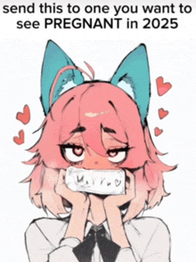 a drawing of a girl with ears holding a pregnancy test