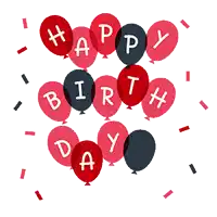 red and black balloons that say happy birthday on a white background