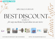 a poster for diazepam tablets advertising a best discount