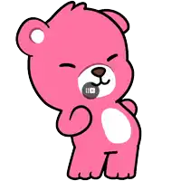 a cartoon of a pink teddy bear with a youtube button on its face