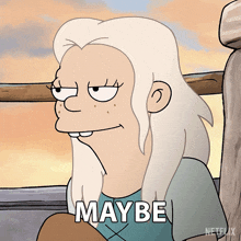 a cartoon of a woman with the words maybe written on her face