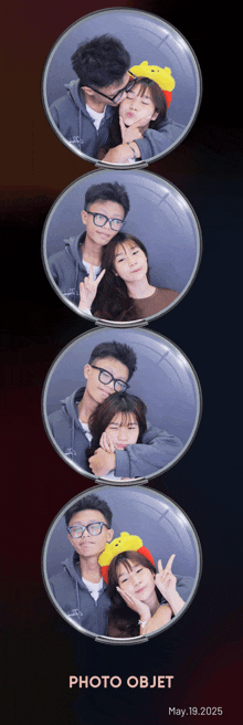 four photos of a man and a woman in circles with the date may 19 2025