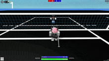 a screenshot of a video game shows a character with a pink haired head
