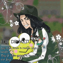 a cartoon of a man holding a stuffed animal with the words " baju de matu " written on it