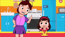 a cartoon illustration of a woman and a little girl